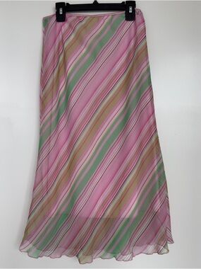 Wrapper Pink, Green & Tan Diagonal Stripe A-Line Skirt